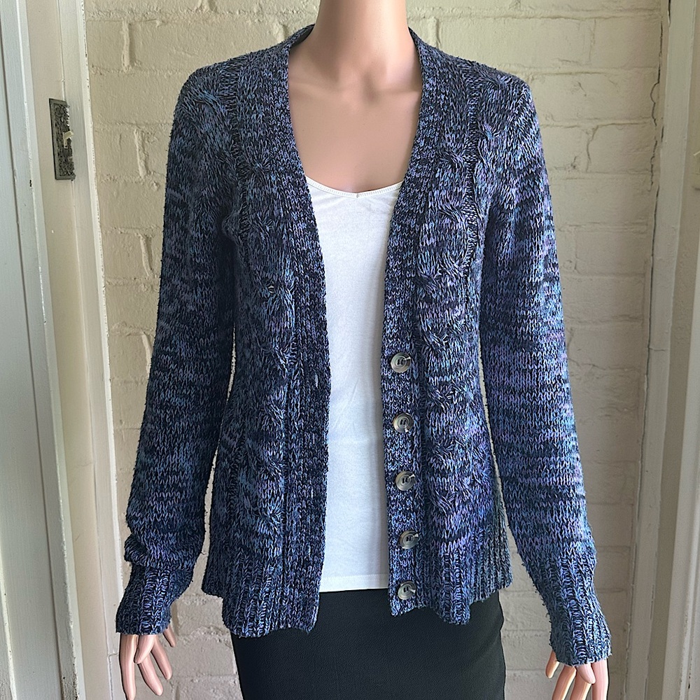 Pink Rose size medium blue multi tone comfy knit cardigan